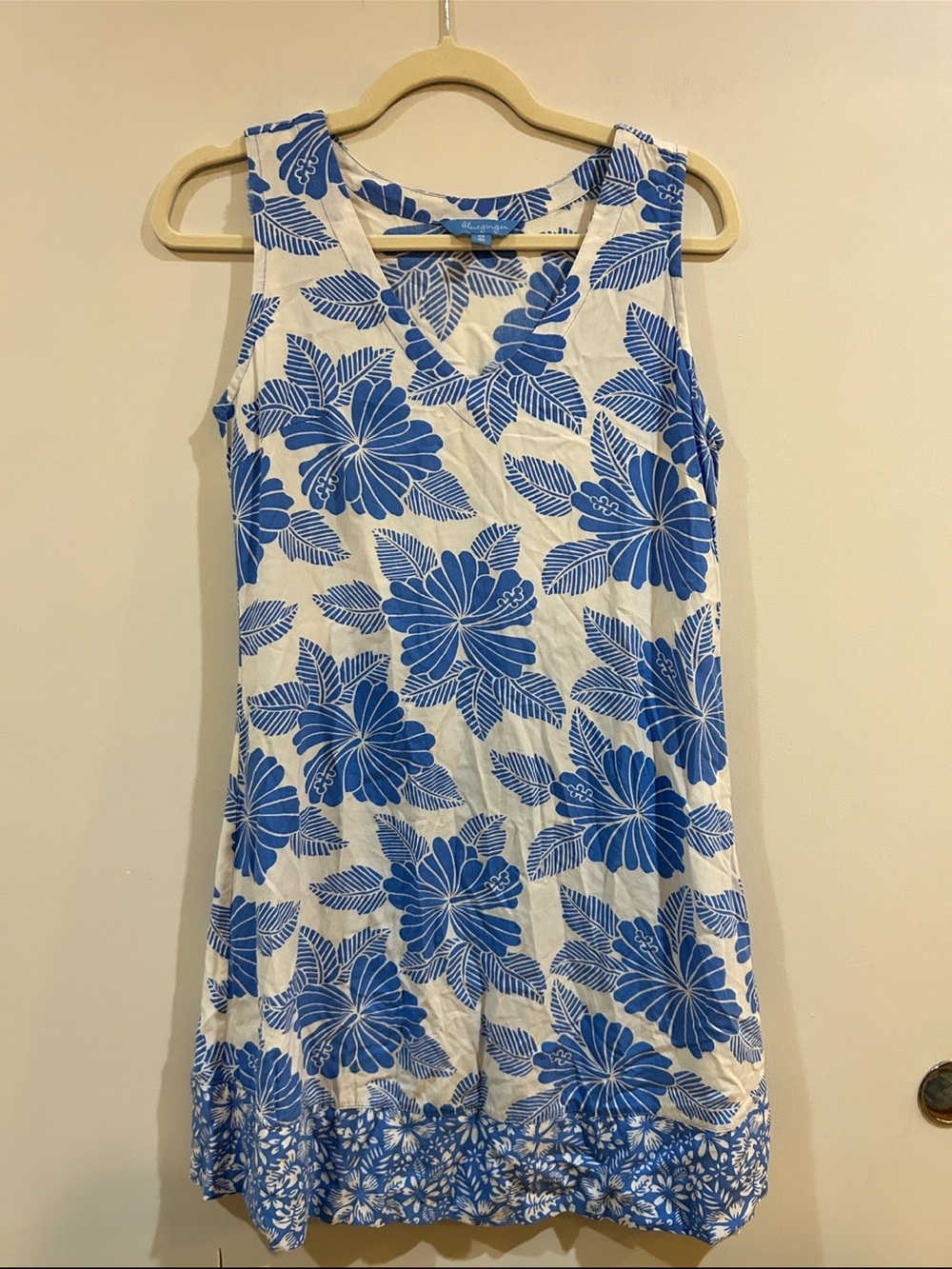Blue Floral V-Neck Sleeveless Mini Dress